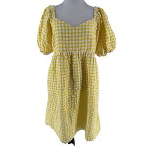 Old Navy Women’s Yellow Gingham Plaid Shirt Sleeve Dress Size Medium Tall